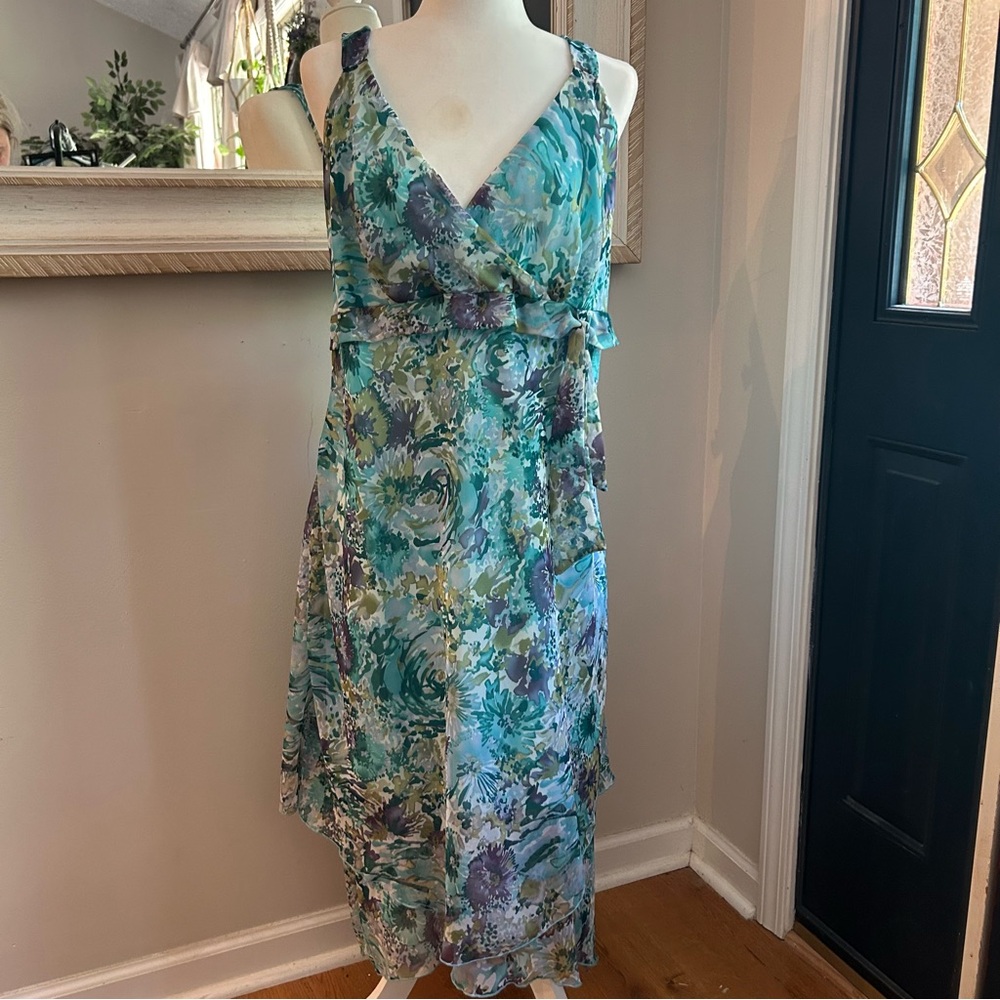 b.i.y.a.y.c.d.a. Teal‎ Blue Abstract Midi Dress Size 18